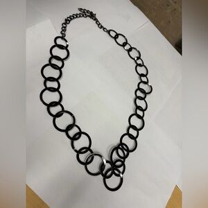 Long Graphite Colored Necklace of Interlocking Circles